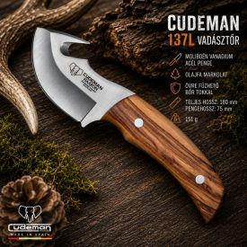 Cudeman 137L vadásztőr olajfa markolattal, bőr tokkal – RAPTOR