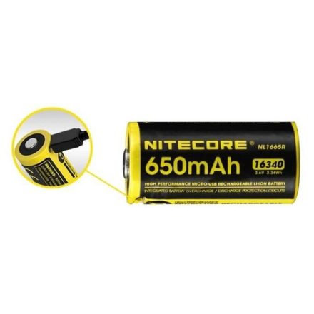 Nitecore Kellék Akkumulátor 16340 RCR123 NL 1665R USB-s 650mAh