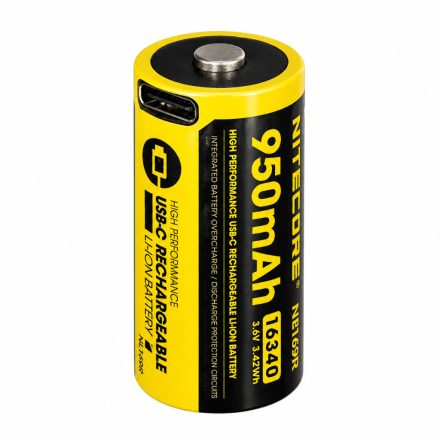 Nitecore Akkumulátor 16340 RCR123 NL169R USB-C tölthető 950mAh 3,6V