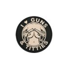 Felvarró I Love Guns & Titties - natur, Ø60 mm