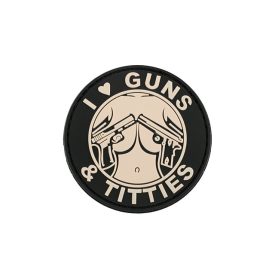 Felvarró I Love Guns & Titties - natur, Ø60 mm