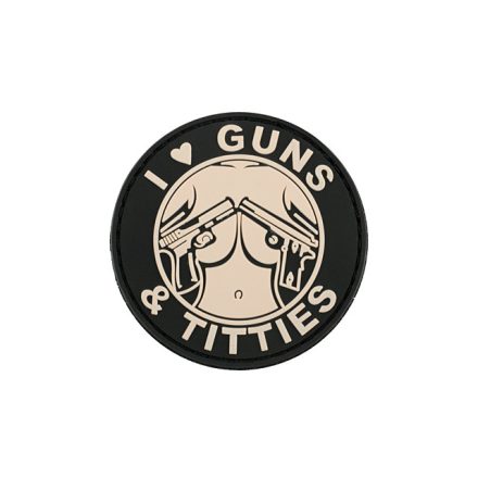 Felvarró I Love Guns & Titties - natur, Ø60 mm
